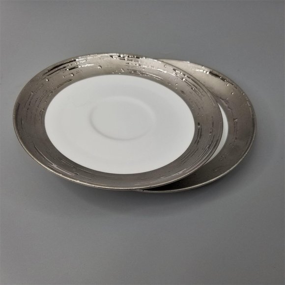 2 Porcel Argentatus Tea Saucers Limoges Porcelain - Picture 1 of 8
